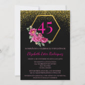 Invitation Espagnol Unique Noir & Or Rose 45e Anniversaire (Devant)
