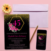 Invitation Espagnol Unique Noir & Or Rose 45ème anniversaire