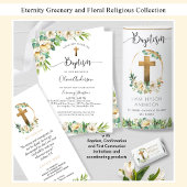 Invitation Espagnol, Verdure et Baptême Floral Blanc