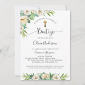 Invitation Espagnol, Verdure et Baptême Floral Blanc (Devant)