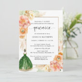 Invitation Espagnol, Vert clair élégant Floral Quinceañera (Debout devant)