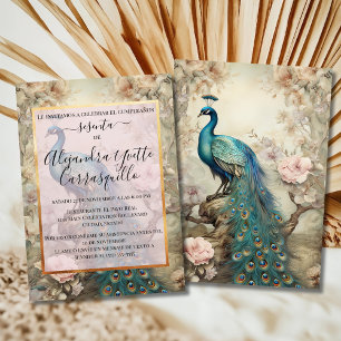 Invitation Espagnol Vintage Paon Magnifique 60ème Anniversair