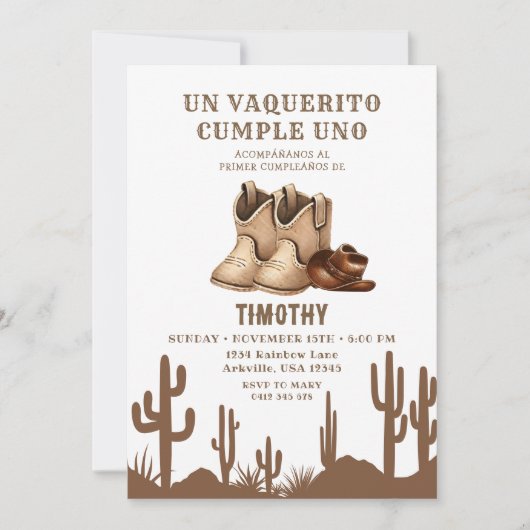 Invitation Espagnol Wild West Vaquerito Cowboy Chaussures Ann (Devant)
