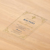 Invitation espagnole de baptême florale bleue (Poser)