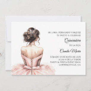 Invitation espagnole de Quinceañera rose