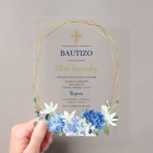 Invitation espagnole florale bleue pour baptême (In situ (ordinateur de poche))