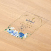 Invitation espagnole florale bleue pour baptême (Poser)