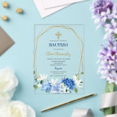 Invitation espagnole florale bleue pour baptême (Insitu (Mariage))