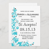 Invitation Español d'en d'Azul Y Blanco Invitacion de Boda (Devant / Derrière)