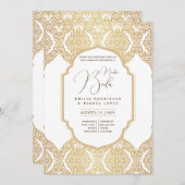 Invitation Espanol Invitación Boda Elegant Blanc Or Ornate (Devant / Derrière)