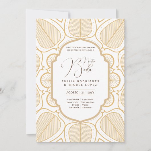 Invitation Espanol Invitación Boda Elegant Blanc Or Ornate (Devant)