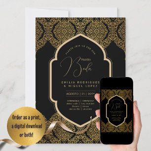 Invitation Espanol Invitación Boda Elegant Mariage d'or noir