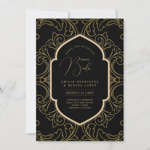 Invitation Espanol Invitación Boda Elegant Mariage d'or noir