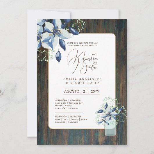 Invitation Espanol Invitación de Boda Floral Mariage Rustic I (Devant)