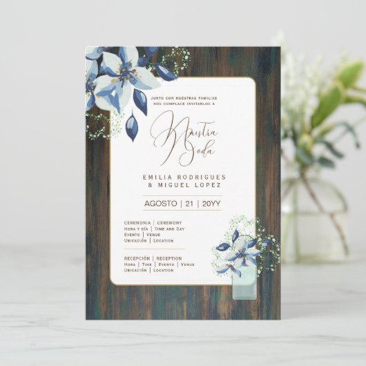 Invitation Espanol Invitación de Boda Floral Mariage Rustic I (Debout devant)