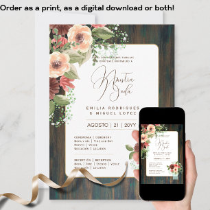 Invitation Espanol Invitación de Boda Floral Mariage Rustic I