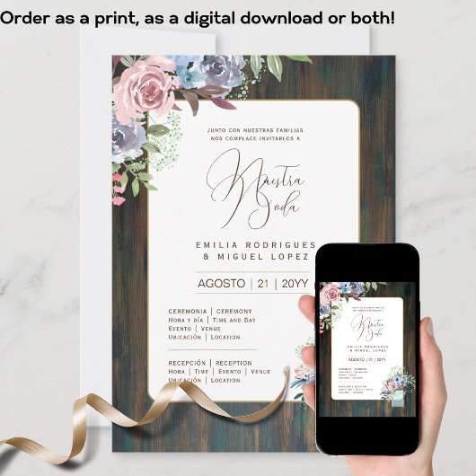 Invitation Espanol Invitación de Boda Floral Mariage Rustic I