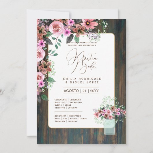 Invitation Espanol Invitación de Boda Floral Mariage Rustic I (Devant)