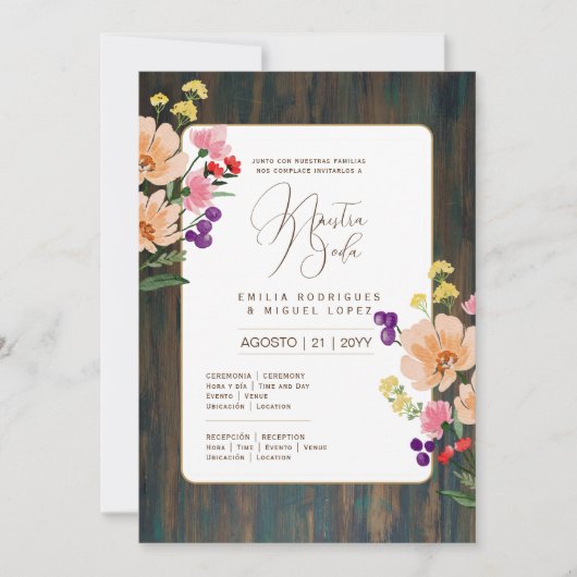 Invitation Espanol Invitación de Boda Floral Mariage Rustic I (Devant)