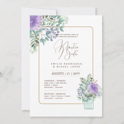 Invitation Espanol Invitación de Boda Floral Mariage Rustique (Devant)