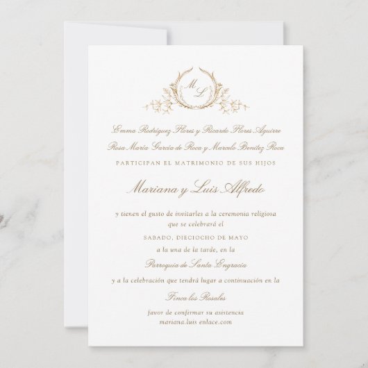 Invitation Español, Invitacion de Boda Formal con Monogram (Devant)