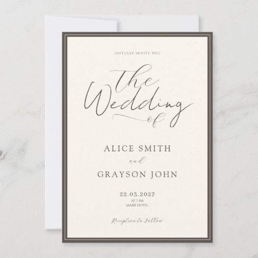 Invitation Espresso Beige Script Classic Minimalist Wedding (Devant)