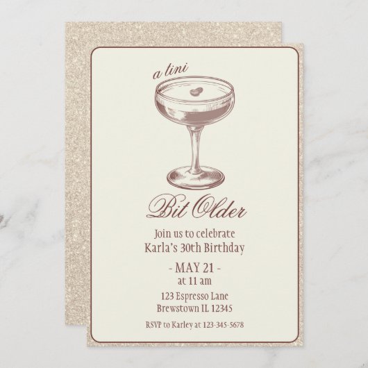 Invitation Espresso Martini Bit Ancien 30e anniversaire éléga (Devant / Derrière)