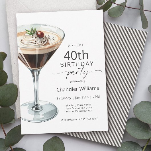 Invitation Espresso Martini Cocktail 40e fête d'anniversaire