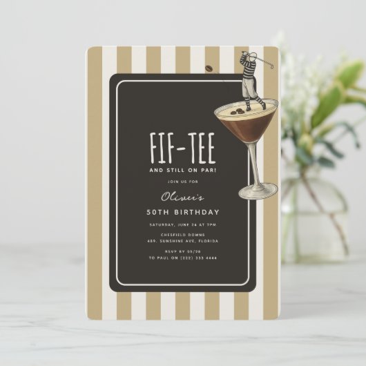 Invitation Espresso Martini Golf Themed 50th Birthday (Debout devant)