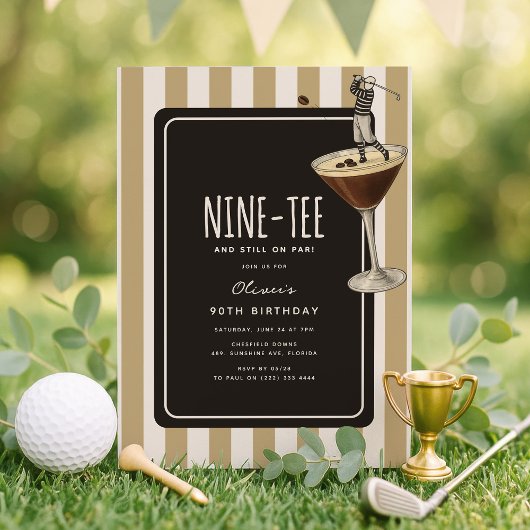Invitation Espresso Martini Golf Themed 90th Birthday