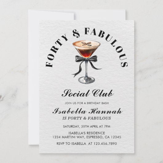 Invitation Espresso Martini Tini Bit Ancien 40e anniversaire (Devant)