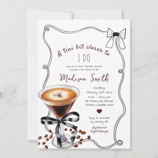 Invitation Espresso Martini Tini Bit Closer Bridal Shower (Devant)