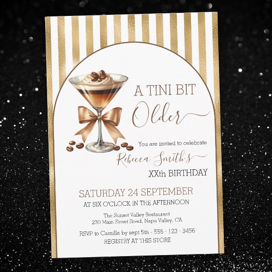 Invitation Espresso martini 'Un peu plus âgée' anniversaire o