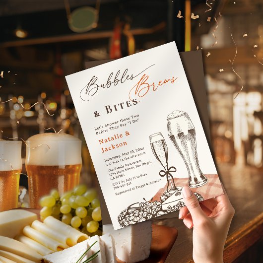 Invitation Esquisse à la main Bubbles Brews & Bites Couples D