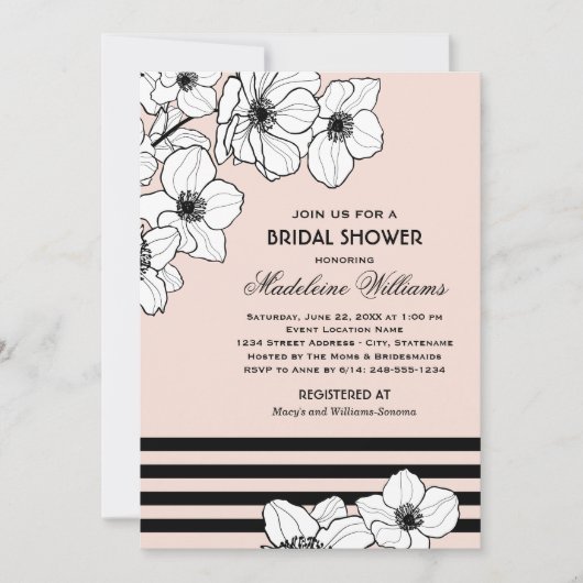 Invitation Esquisse d'anémone moderne pour douche de mariage (Devant)