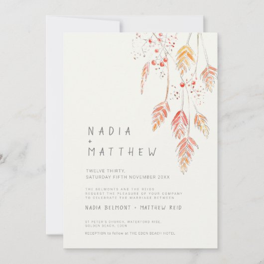 Invitation Esquisse d'automne simple herbe et baies mariage p (Devant)