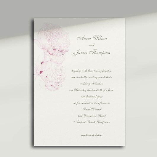 Invitation Esquisse de pivoines roses Calligraphie formelle M
