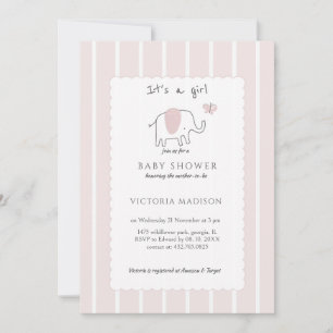 Invitation Esquisse d'éléphant rose pâle minimaliste C'est un
