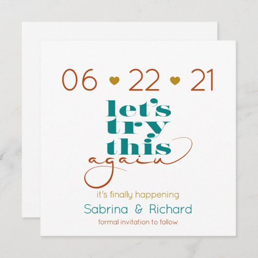 Invitation Essayer de nouveau Bold Turquoise Rust Gold Enregi (Devant / Derrière)