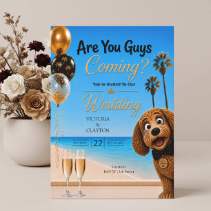 Invitation Est-ce que vous venez ? Mariage de chien à la plag