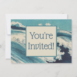 Invitation Estampe antique japonaise sur bois Vagues bleues d