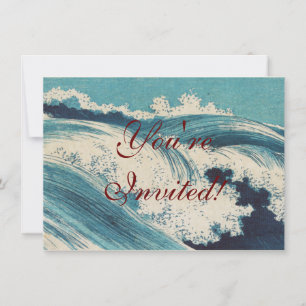 Invitation Estampe antique japonaise sur bois Vagues bleues d
