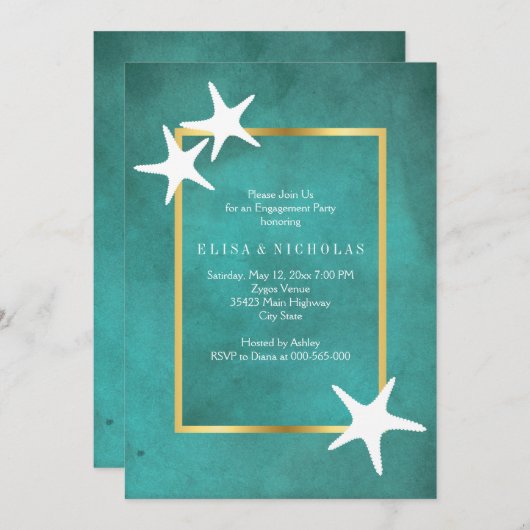 Invitation Estarfish blanche sur fiançailles mariage turquois (Devant / Derrière)