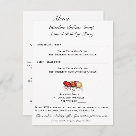 Invitation Esterline RSVP (Devant / Derrière)