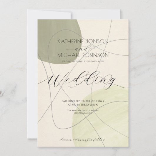 Invitation Esthétique abstraite verte | MARIAGE (Devant)