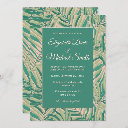 Invitation Esthétique Feuille Palm Vert (Devant / Derrière)