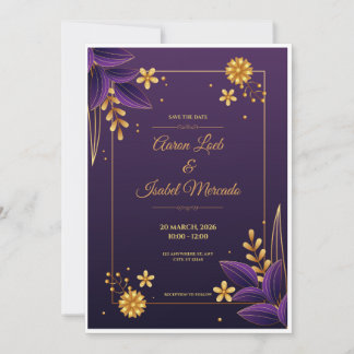 Invitation Esthétique Fleurale Violet et Or Enregistrer la Da