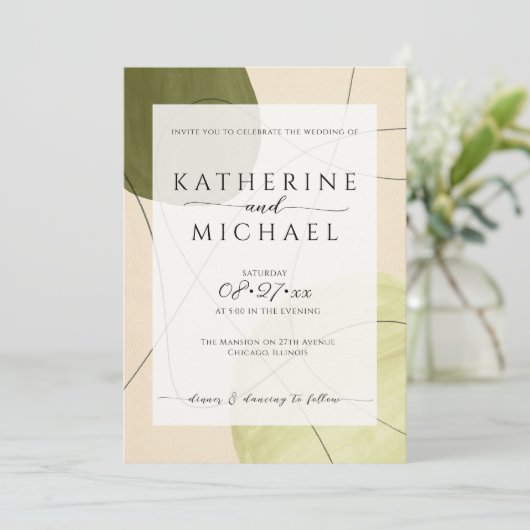 Invitation Esthétique vert olive | MARIAGE (Debout devant)