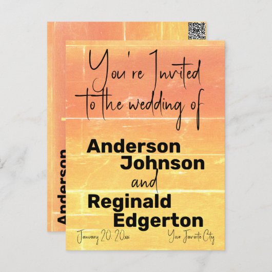 Invitation estivale décontractée recto-verso jaune (Devant / Derrière)