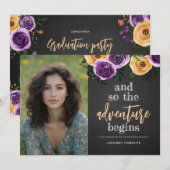 Invitation Et Ainsi L'Aventure Commence Floral Graduate Photo (Devant / Derrière)